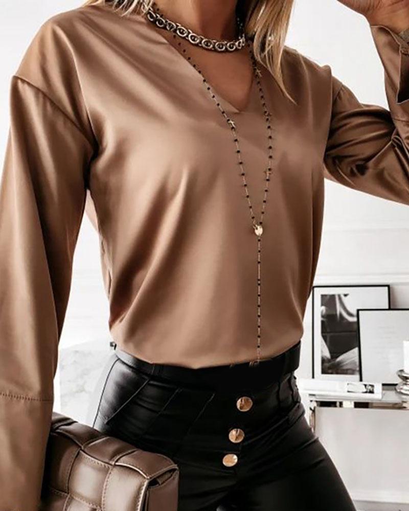 

g Sleeve Satin Casual ToLonp, Khaki