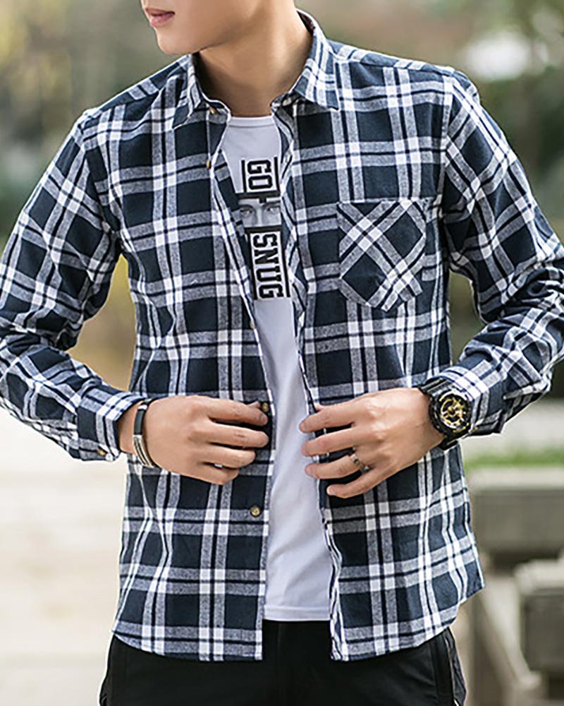 

Men Plus Size Plaid Colorblock Buttoned Shirt, Black