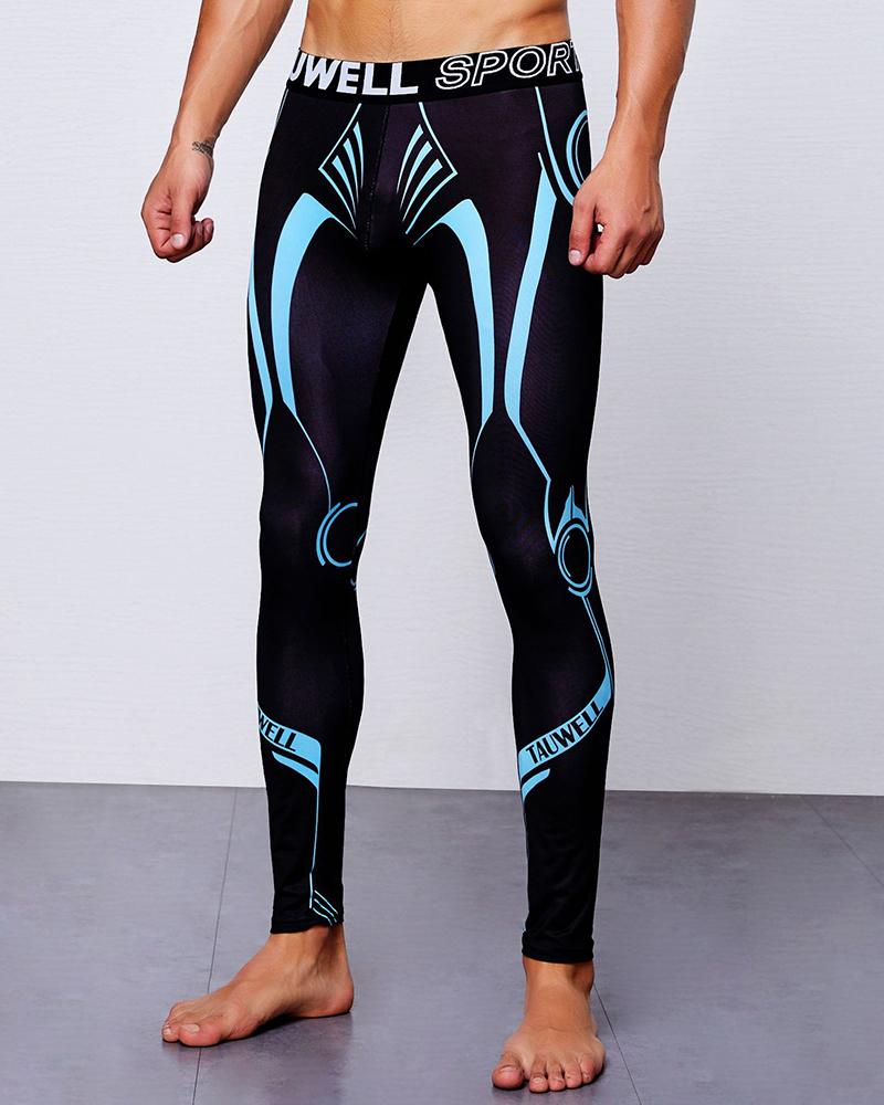 

Color Block Letter Print Long Skinny Pants, Blue
