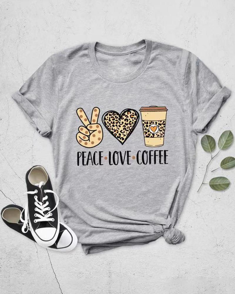 

Mixed Print Short Sleeve Cotton T-Shirt, Gray
