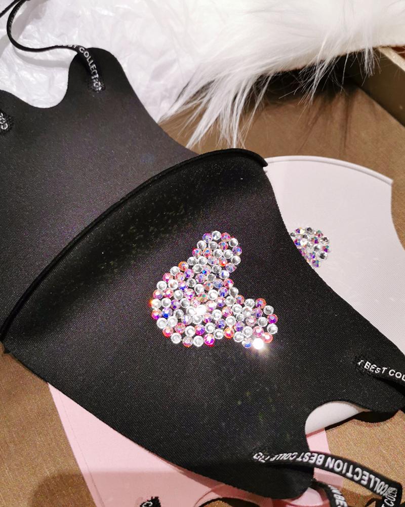 

Studded Cartoon Pattern Glitter Breathable Mouth Mask, Black