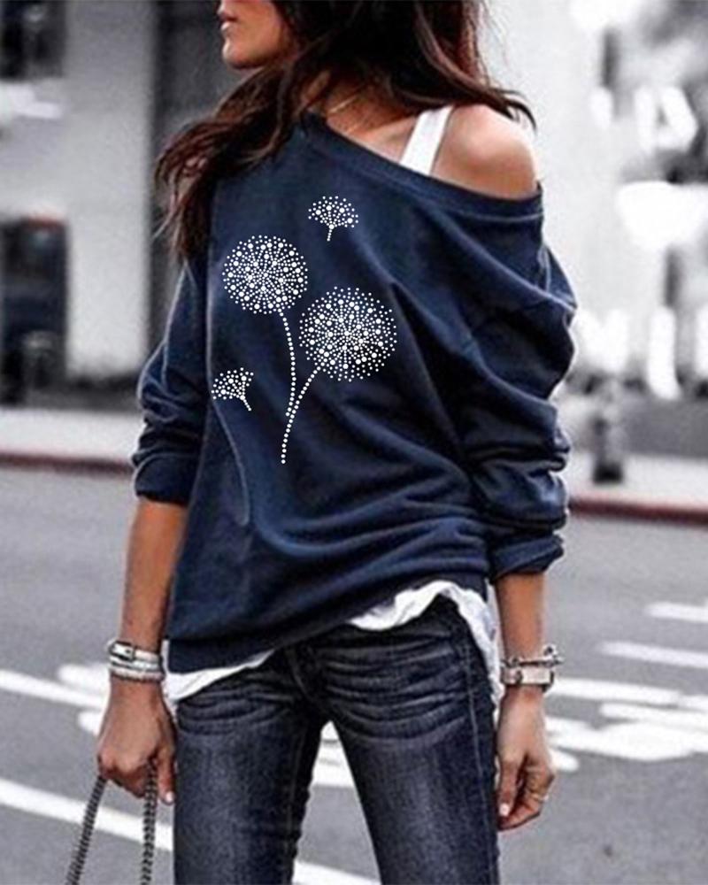 

Dandelion Print Long Sleeve Sweatshirt, Dark blue