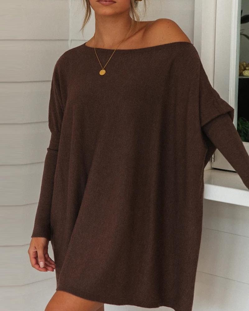 

One Shoulder Solid Long Sleeve Casual Top, Coffee