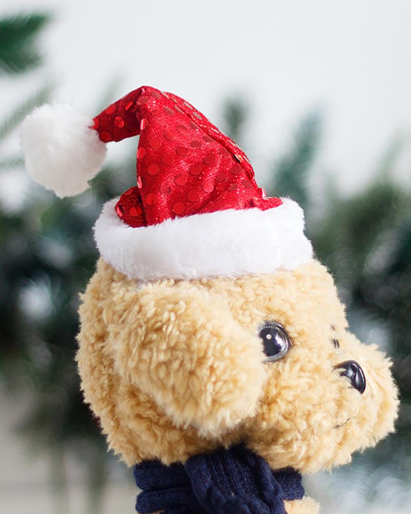 

Christmas Sequins / Plain Pom Pom Santa Hat For Pets, Style1