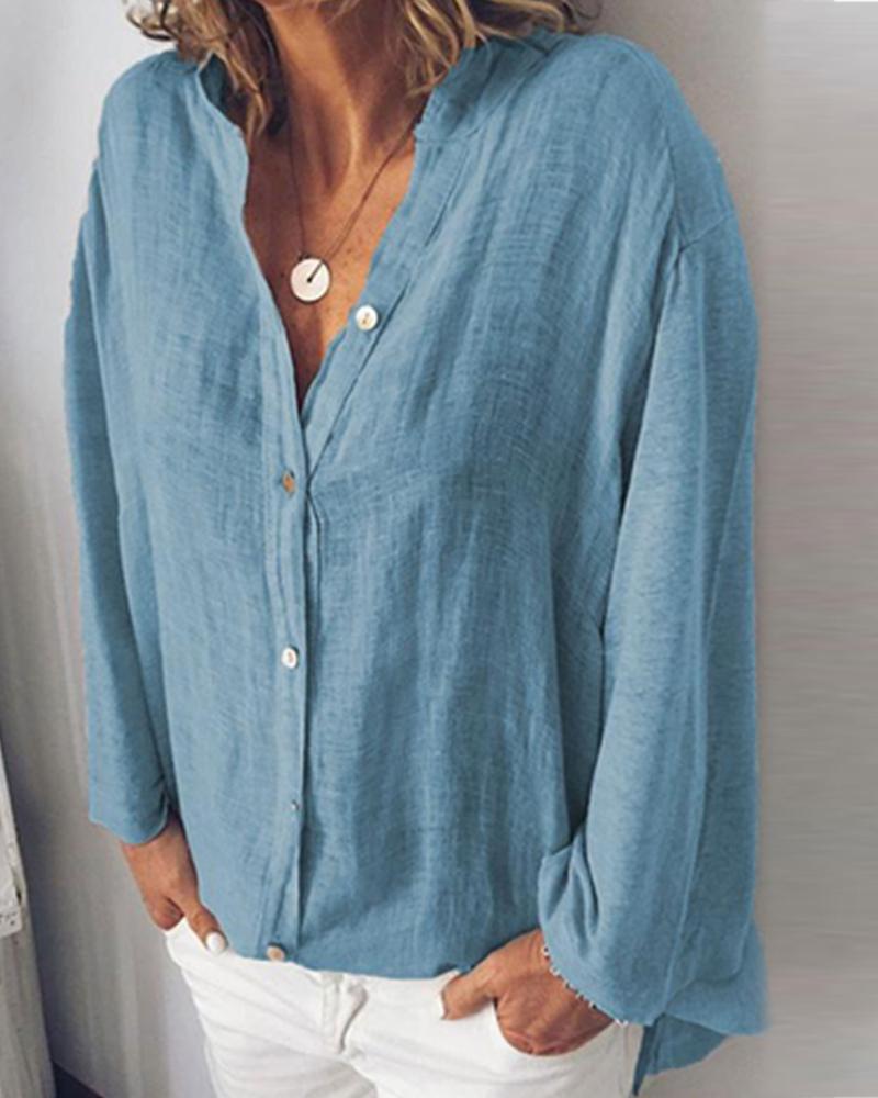 

Long Sleeve Casual Cotton Shirt, Blue