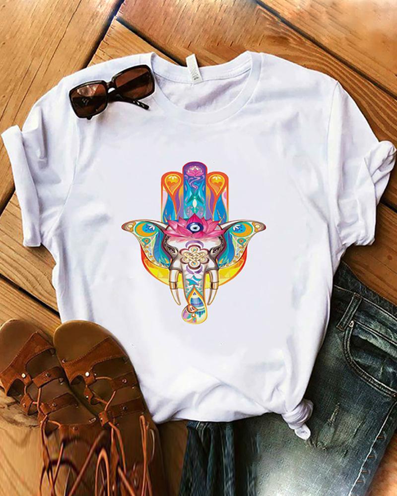 

Eyelash Print Short Sleeve Casual T-shirt, Style4