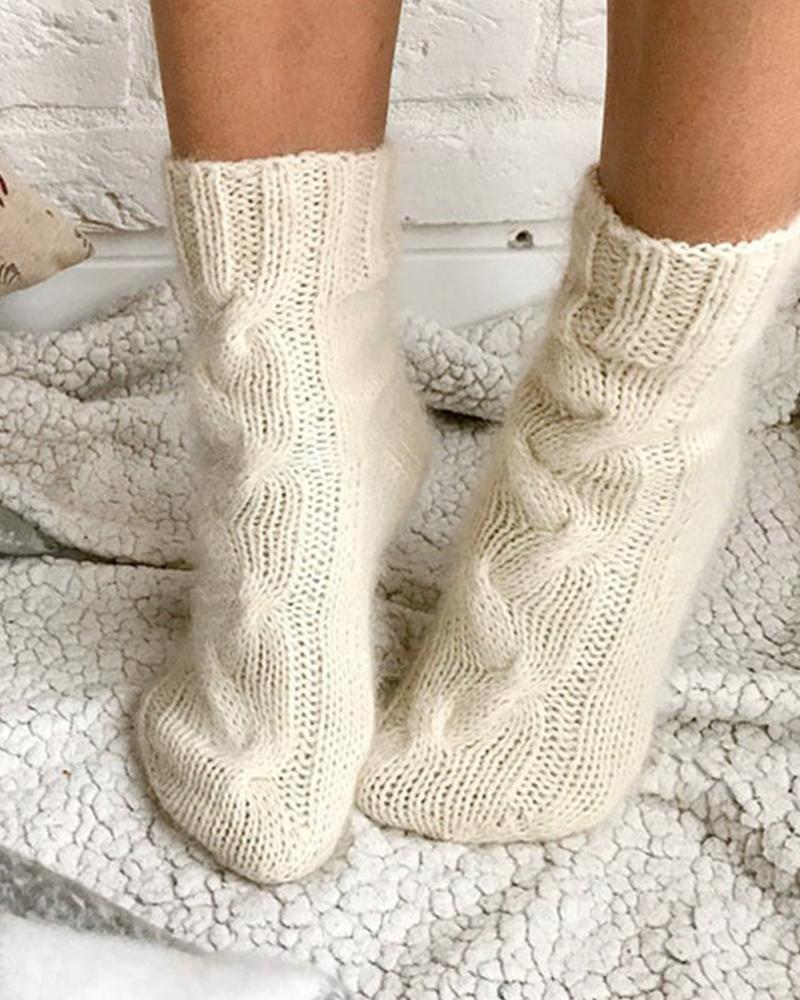 

Casual Solid Color Plush Socks, Beige
