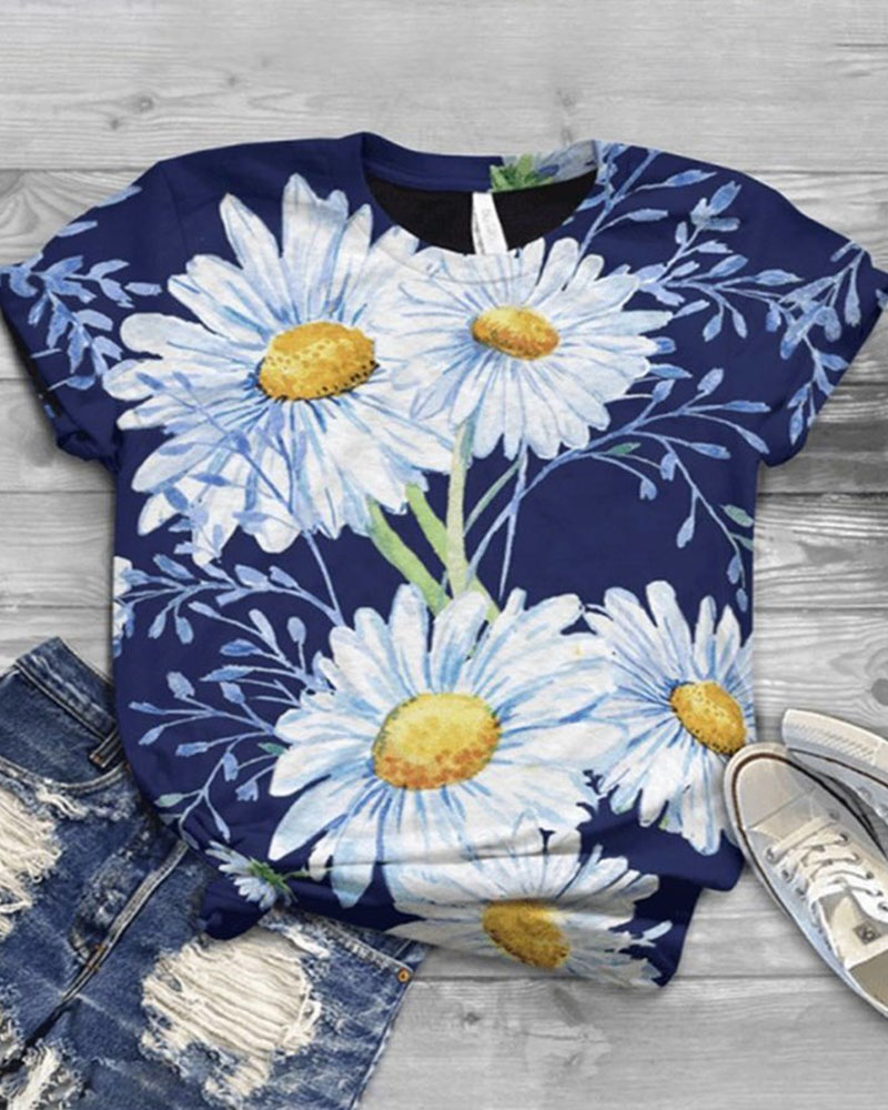 

Animal / Tie Dye / Daisy Print Casual T-shirt, Style3