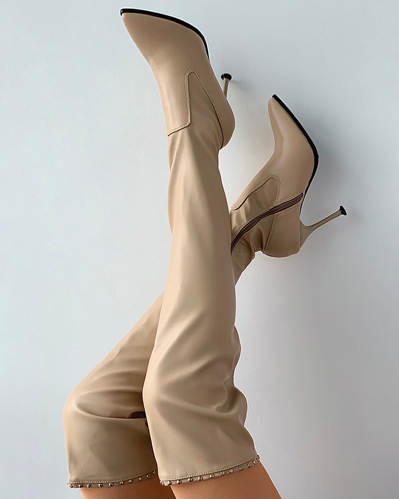 

Beaded Stiletto Heel Boots, Khaki