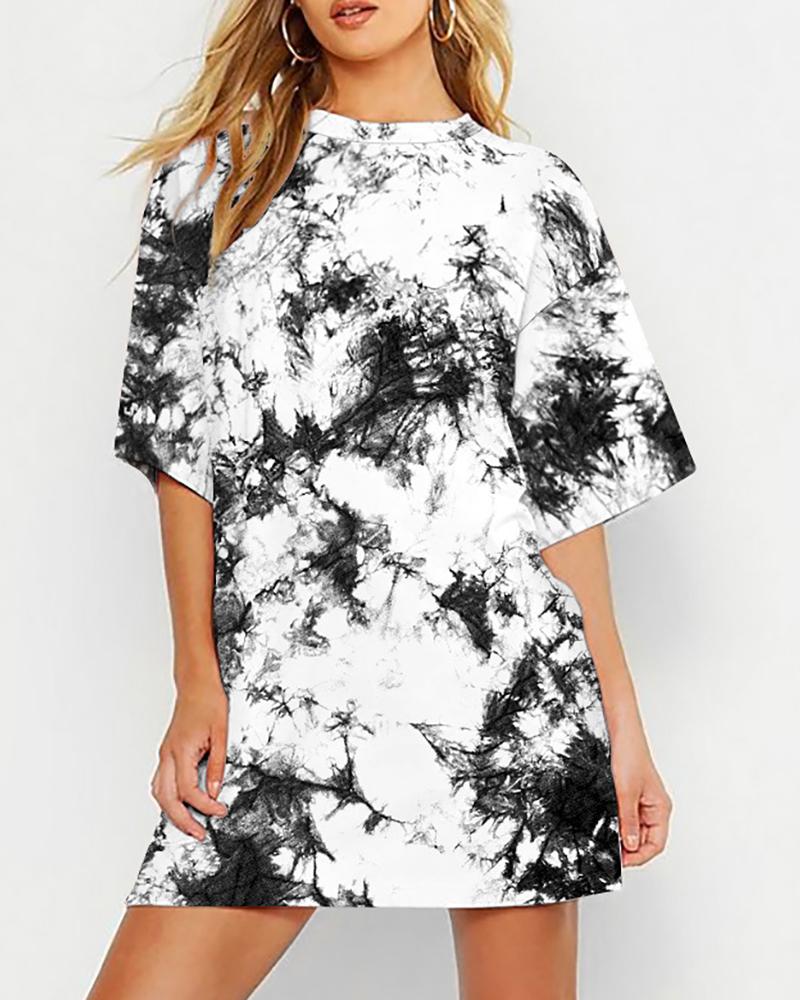 

Tie Dye Print Half Sleeve Casual T-shirt, Black