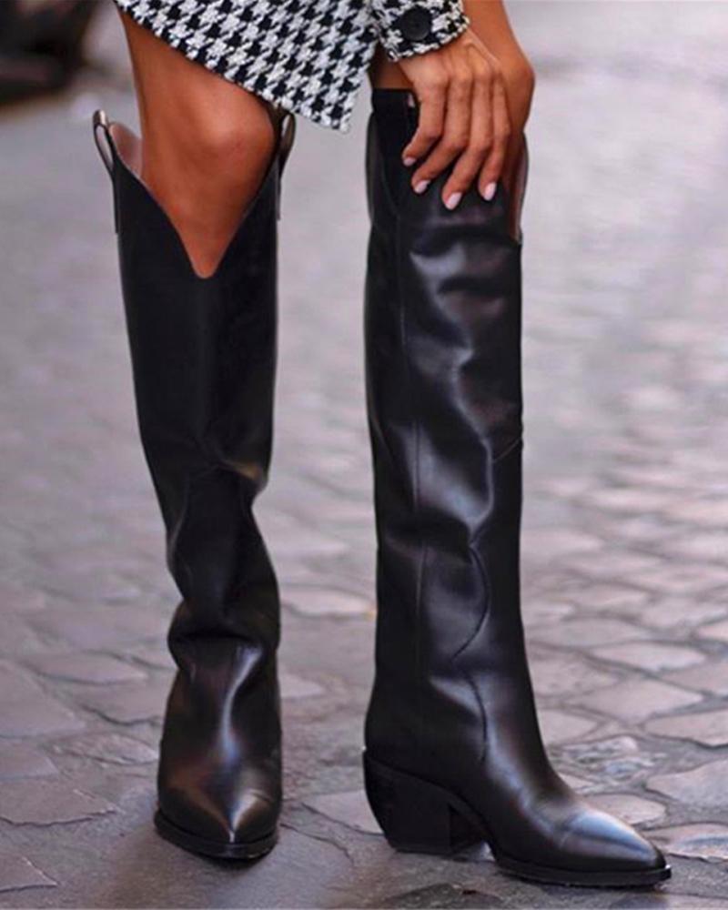 faux leather knee boots