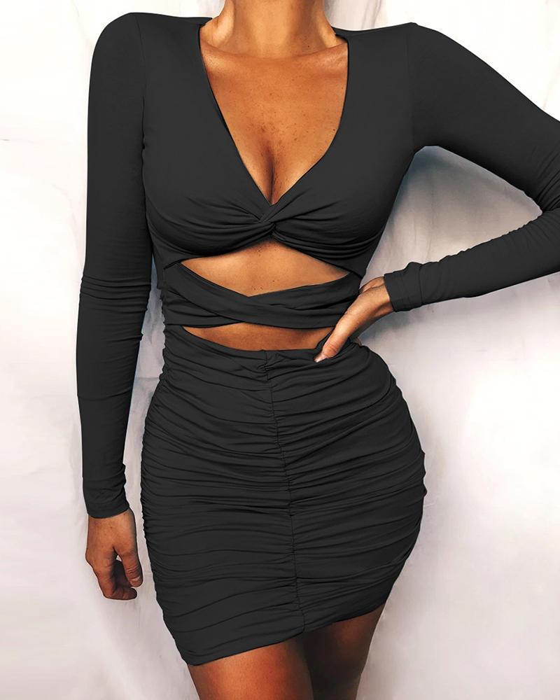 

Twisted Cutout Front Ruched Bodycon Dress, Black