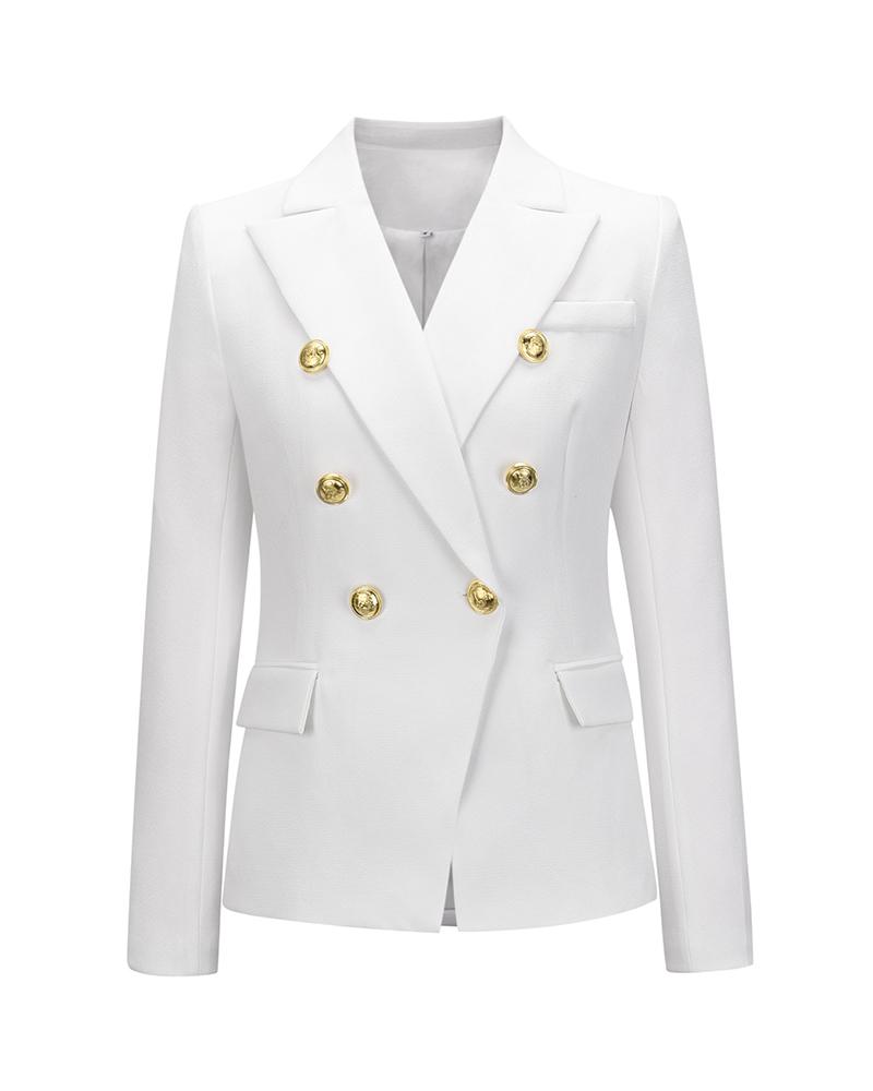 

Houndstooth / Solid Button Design Blazer Coat, White