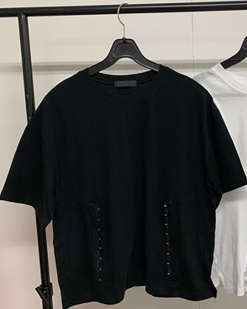 

Plain Short Sleeve Casual T-shirt, Black