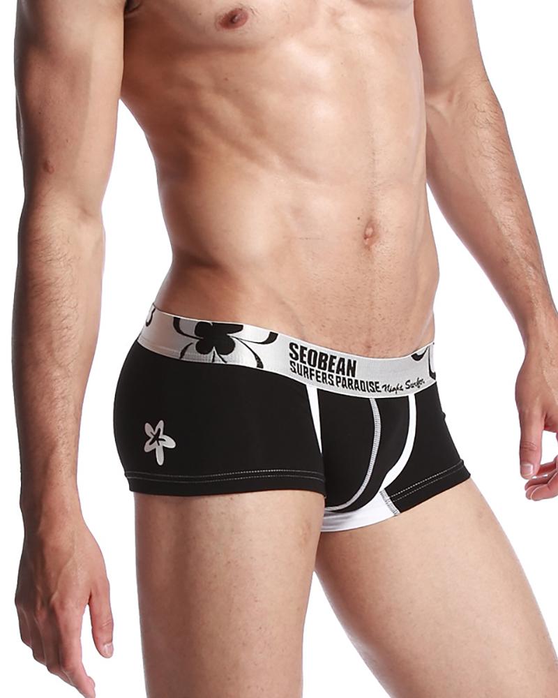 

Men Letter Print Colorblock Boxer Brief, Black
