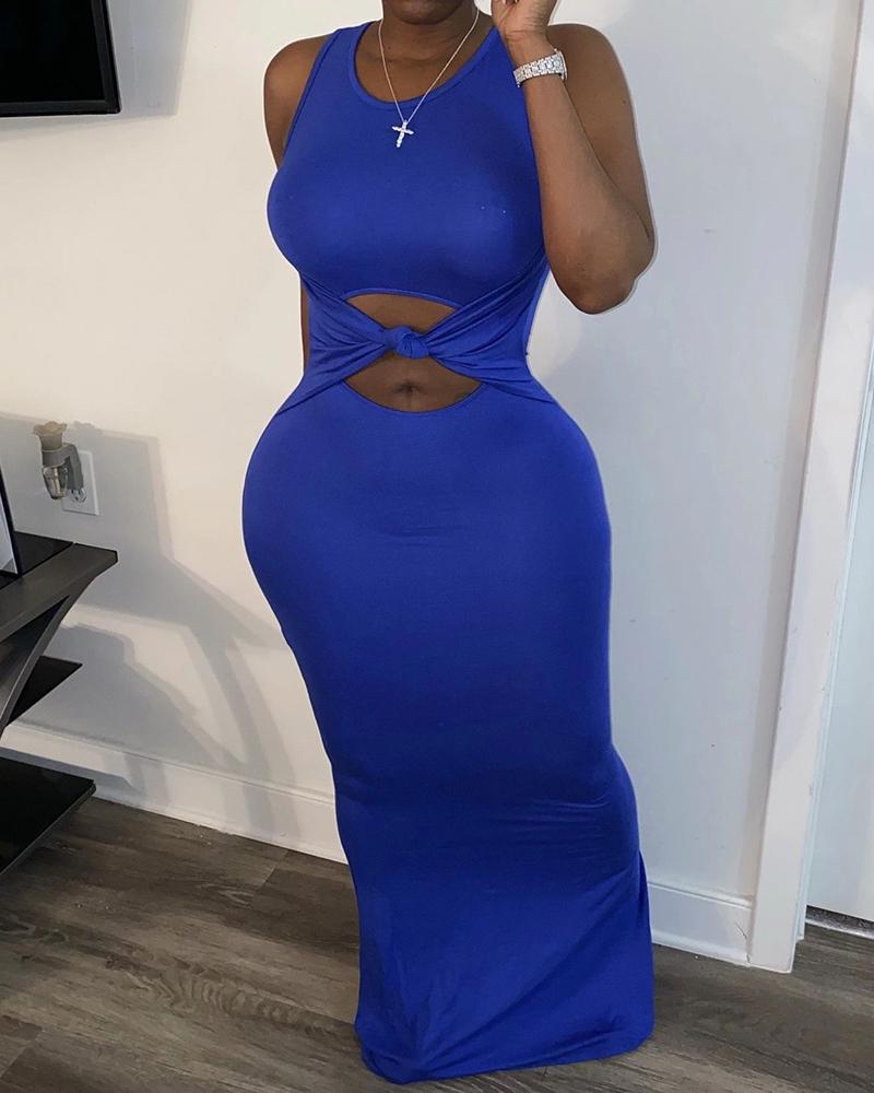 

Cutout Solid Sleeveless Maxi Dress, Dark blue