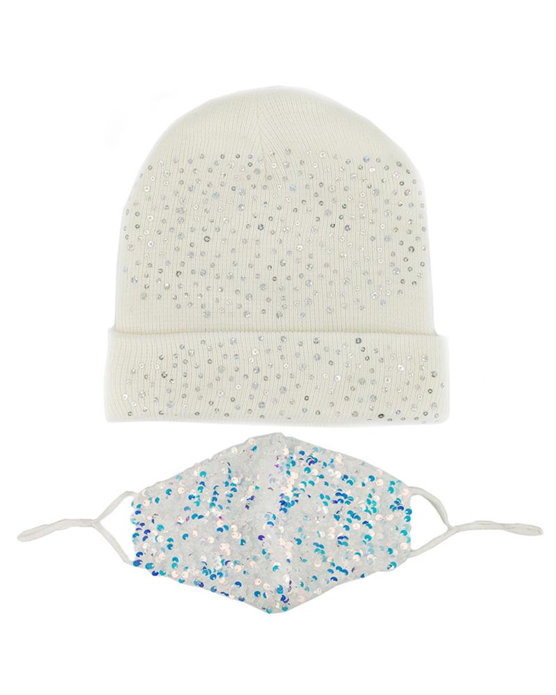 

Sequins Cuffed Beanie With Face Mask, Style2