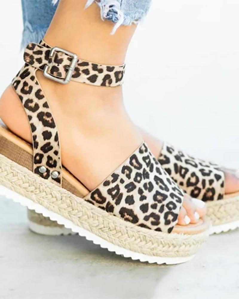 

Peep Toe Slingback Espadrille Platform Sandals, Leopard