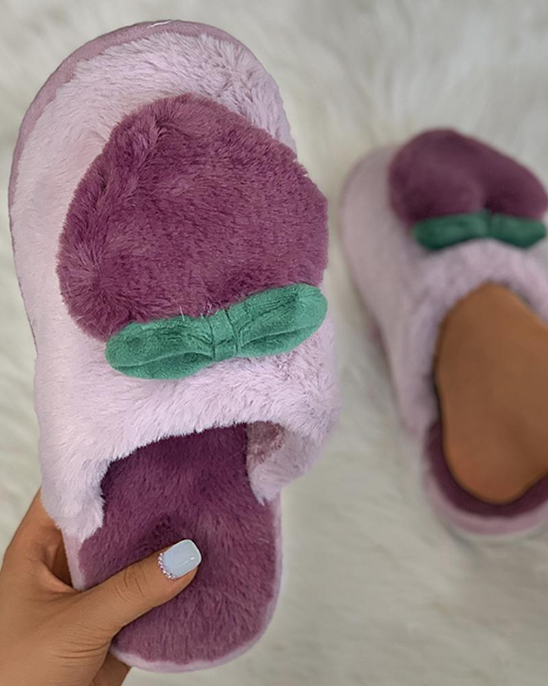 

Peach Pattern Colorblock Fluffy Slippers, Purple