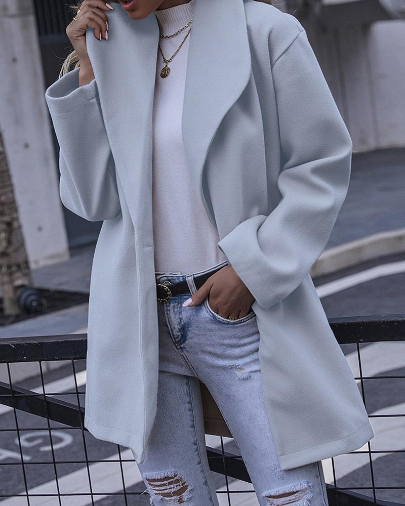 

Plain Long Sleeve Casual Coat, Light blue