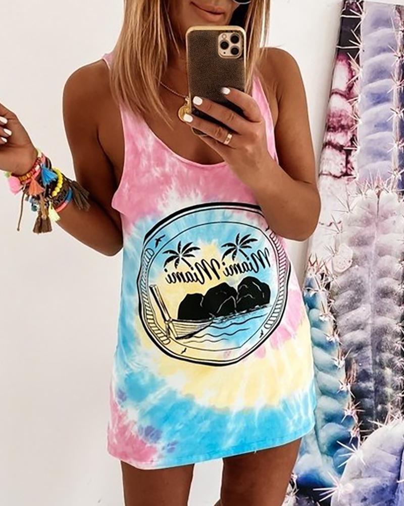 

Tie Dye Graphic Print Sleeveless Tank Dress, Multicolor