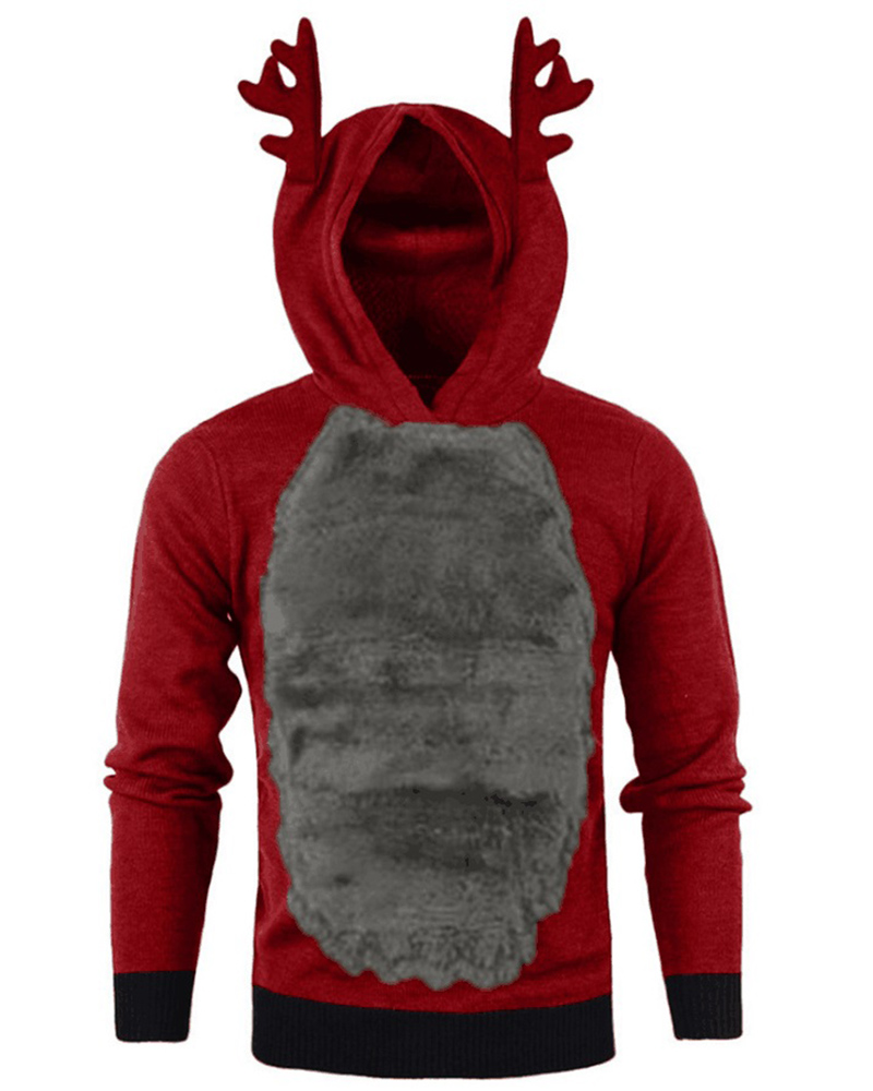 

Men Colorblock Ear Design Fluffy Hooded Top, Style3