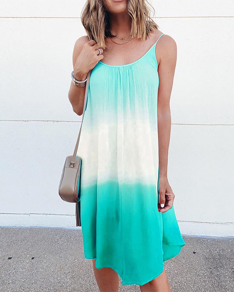 

Tie Dye Print Gradient Color Casual Dress, Green