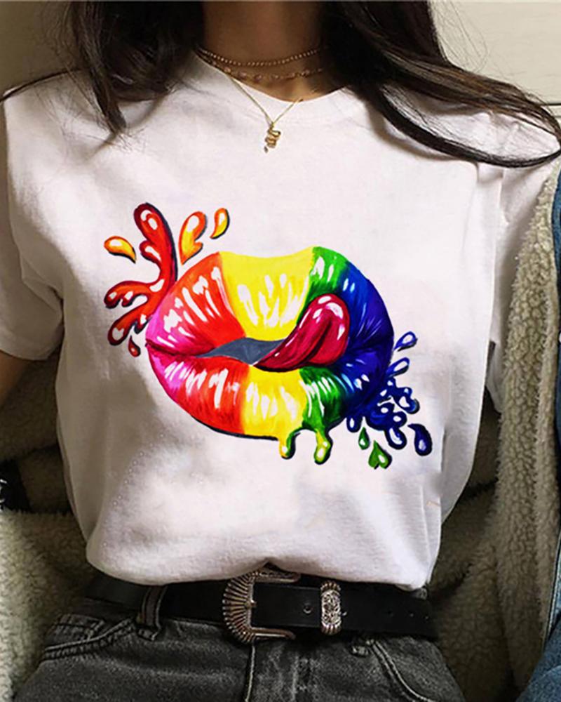 

Lip Print Casual T-shirt, Style3