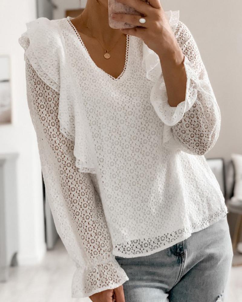 

Guipure Lace Ruffles Women Top, White