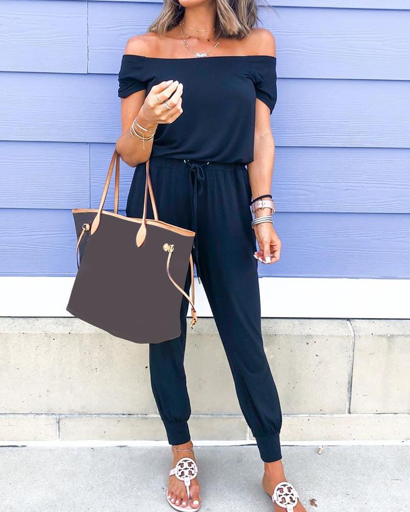 off the shoulder tie waist jumpsuit