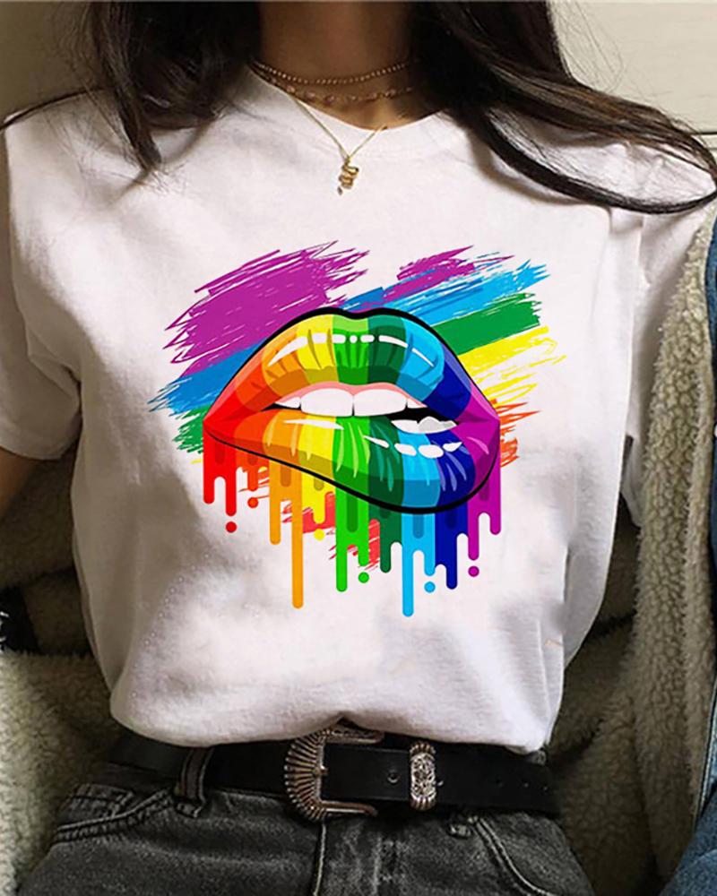 

Lip Print Casual T-shirt, Style2