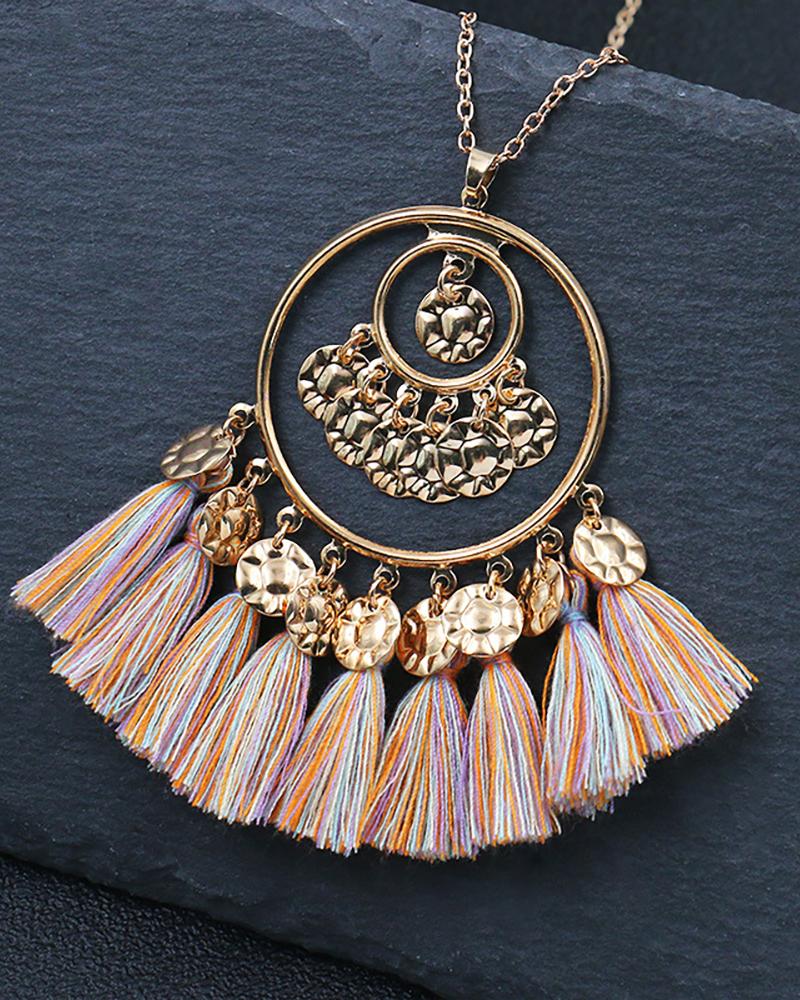 

1Pair Disc Tassel Design Round Shaped Drop Earrings, Pink