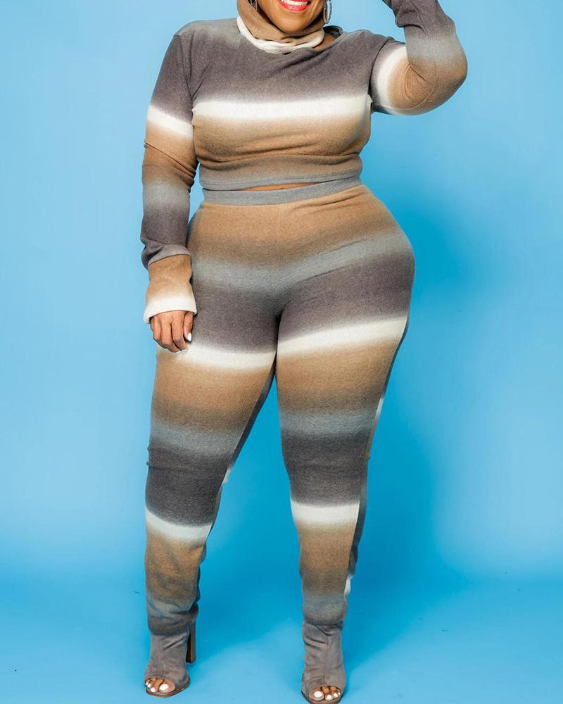 

Plus Size Colorblock Long Sleeve Top & Pants Set, Gray