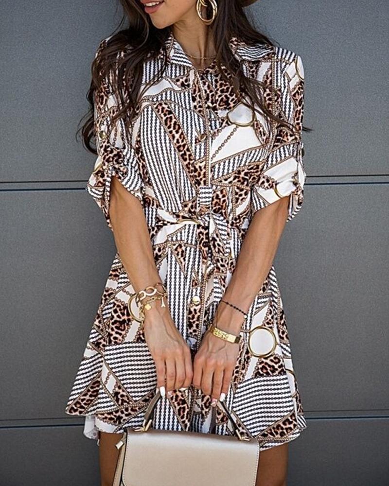 

Leopard Lace-up Long Sleeve Dress