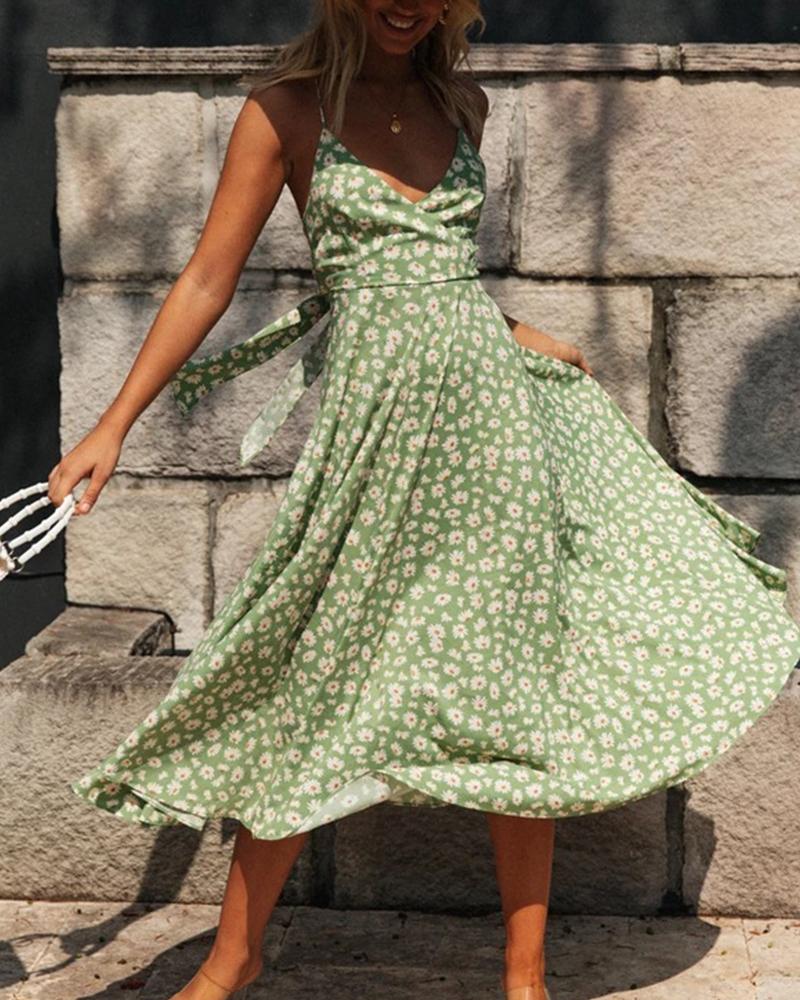 

Floral Print V Neck Cami Dress, Green