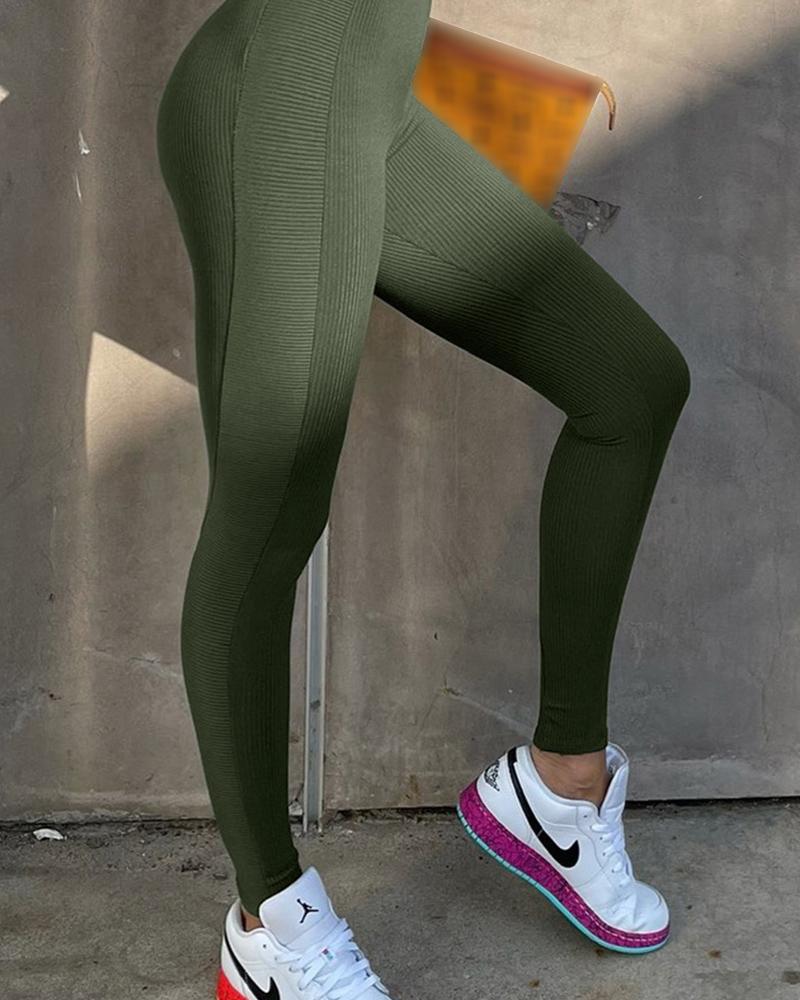 

Solid Skinny High Elastic Yoga Pants, Green