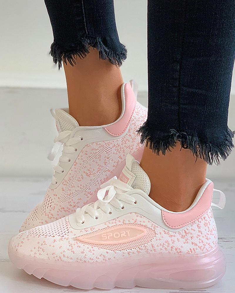 

Letter Pattern Lace-up Air Cushion Sneakers, Pink