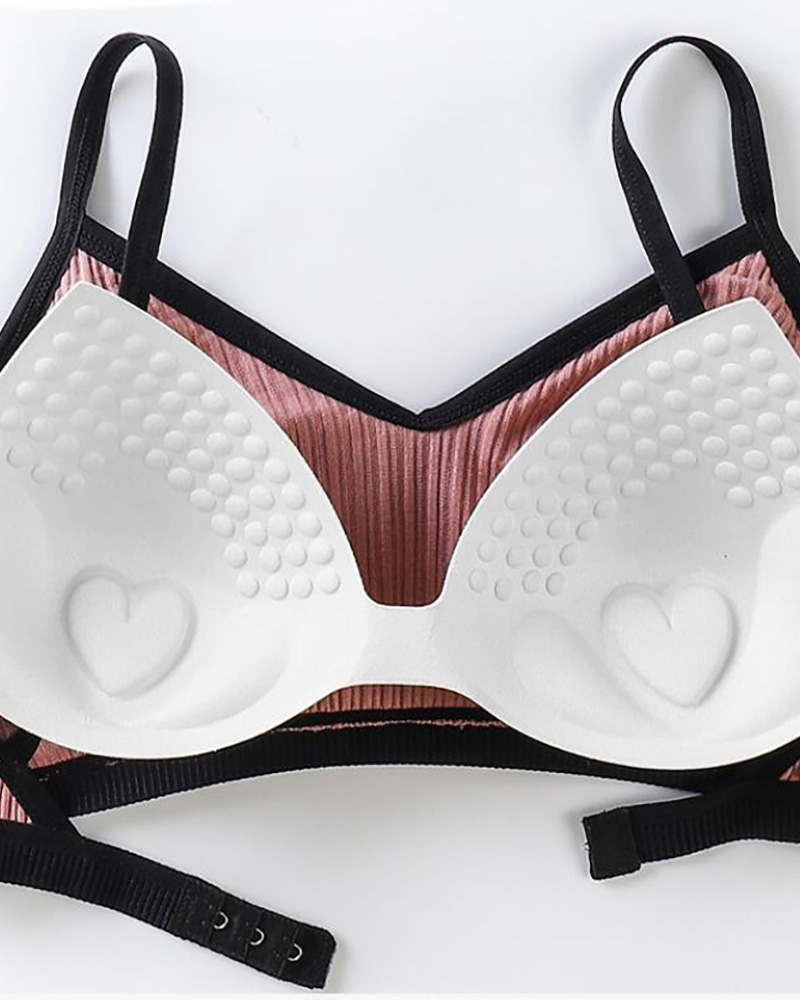 

Contrast Binding Vest Bra Sports Shockproof Removable Pad Top, Pink
