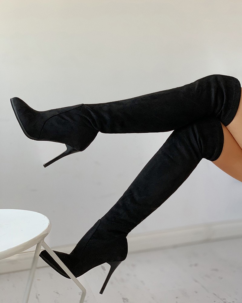 black heeled long boots