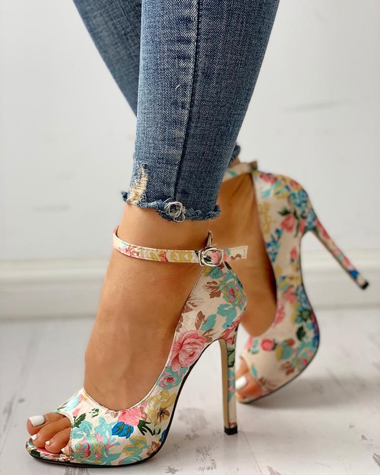 floral high heel shoes