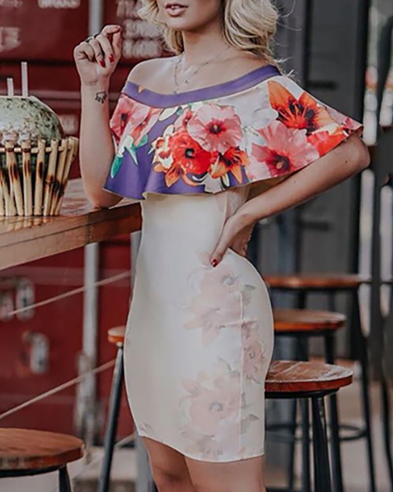

Floral Flounce Off Shoulder Bodycon Dress, Pink