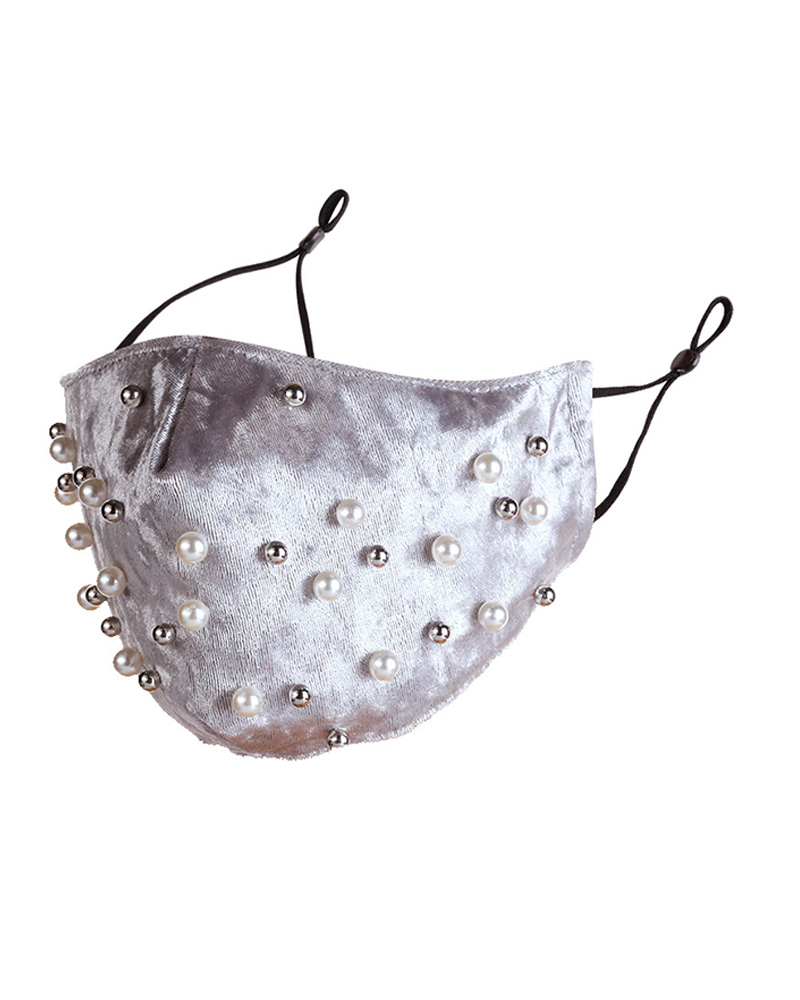 

Multi Beaded Velvet Breathable Face Mask, Gray