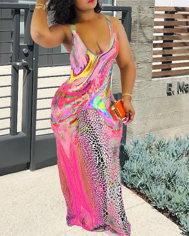 

Tie Dye Cheetah Print Maxi Dress, Hot pink