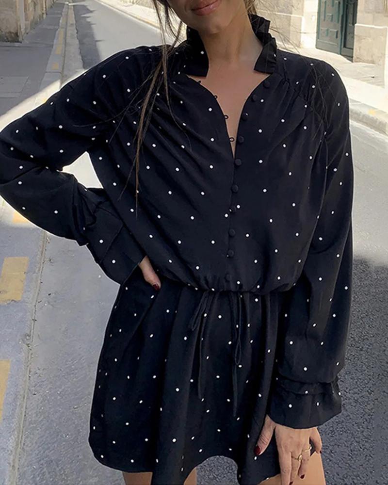 

Polkadot Print Button Design Dress, Black