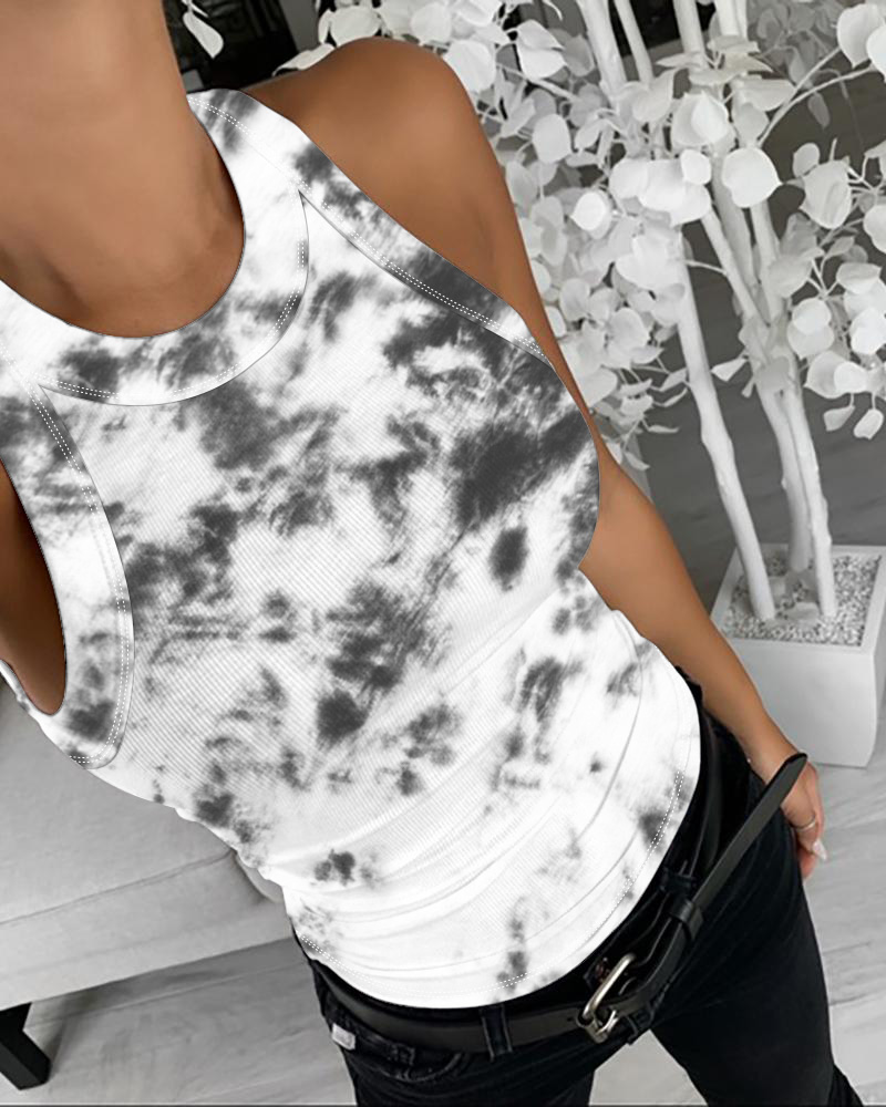

Tie Dye Print Casual Tank Top, Gray