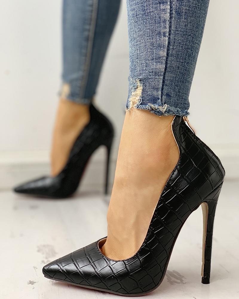 Pointed Toe Zip Detail PU Heels Online. Discover hottest trend fashion