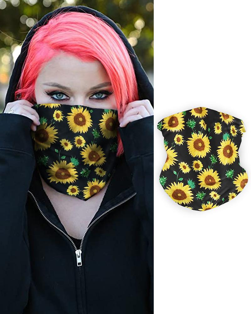 

Sunflower Print Breathable Face Bandana Magic Scarf Headwrap Balaclava, Black