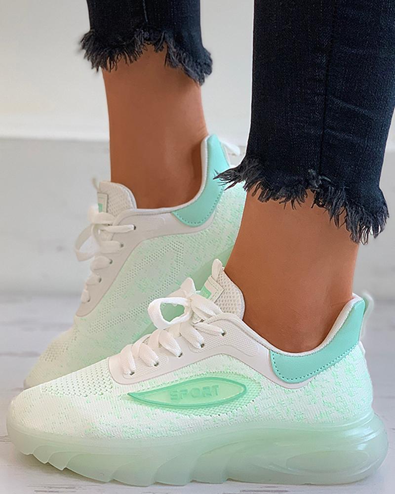 

Letter Pattern Lace-up Air Cushion Sneakers, Green