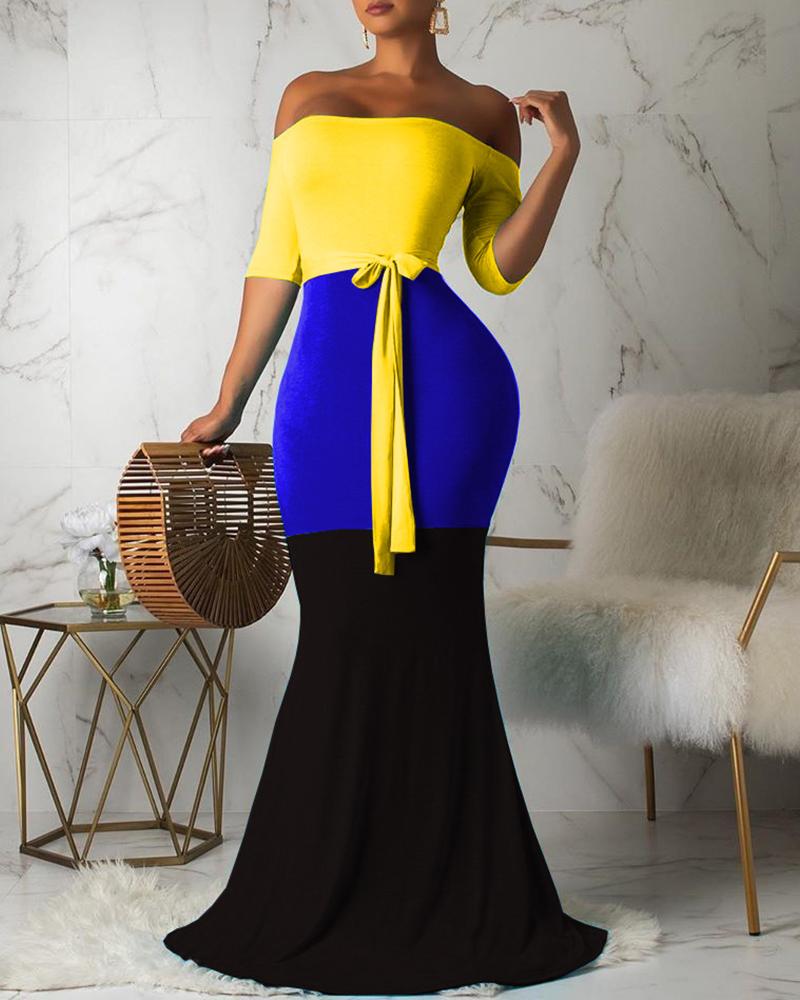 

Off Shoulder Gradient Color Maxi Dress, Yellow