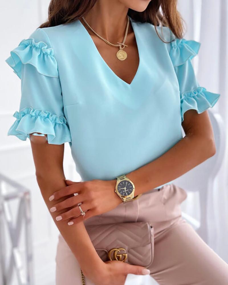 

Patterns Print Short Sleeve Loose Blouse, Blue